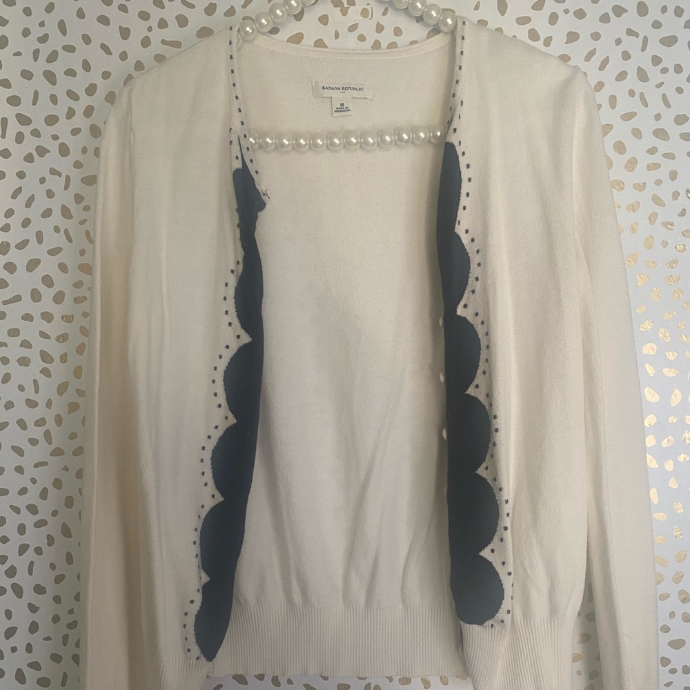 Banana Republic White & Black Cardigan